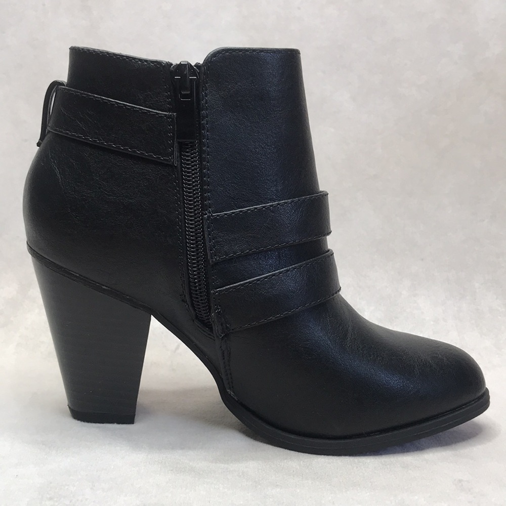 Black Faux Leather Buckle Booties - Picture 2 of 7